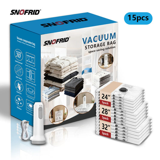 Cordless Travel Vacuum Storage Compression Bag Set ā 15-Pack in 3 Sizes