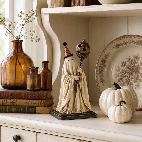 đâšPumpkin Witch Lantern Figurine â Spooky Whimsy Halloween Home Decor