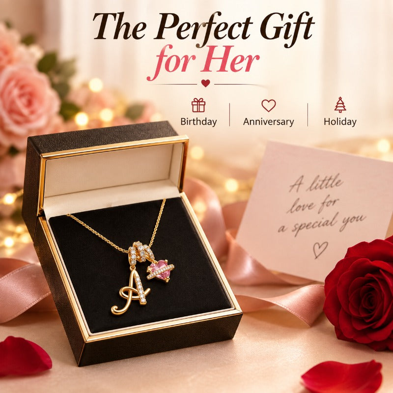 Elegant Initial Heart Charm Necklace