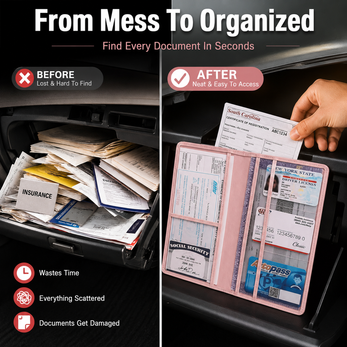 🚗 Car Registration & Insurance Document Holder | Premium PU Leather Organizer - image 2