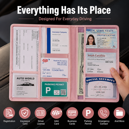 🚗 Car Registration & Insurance Document Holder | Premium PU Leather Organizer - image 3