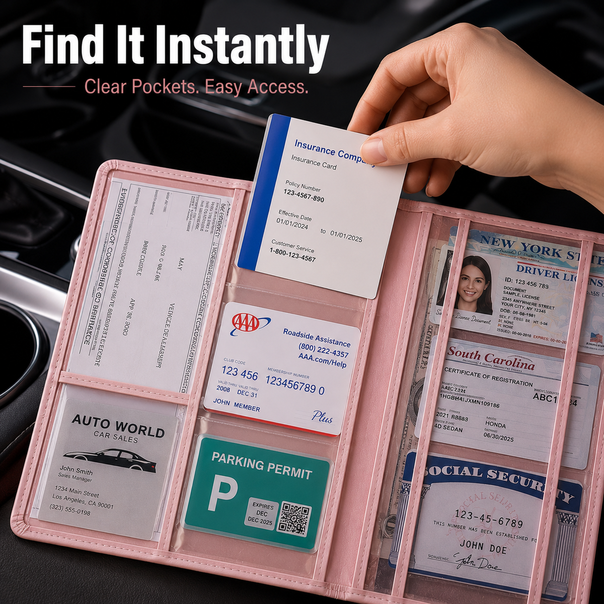 🚗 Car Registration & Insurance Document Holder | Premium PU Leather Organizer - image 4
