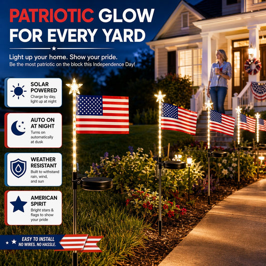 Solar American Flag Lights- 8 flags/set