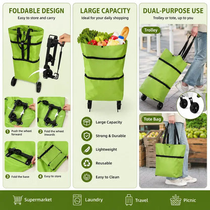 🎁💖【10inch*18inch】Foldable Shopping Trolley Bag with Wheels, Portable Reusable Grocery Tote, Lightweight - image 6