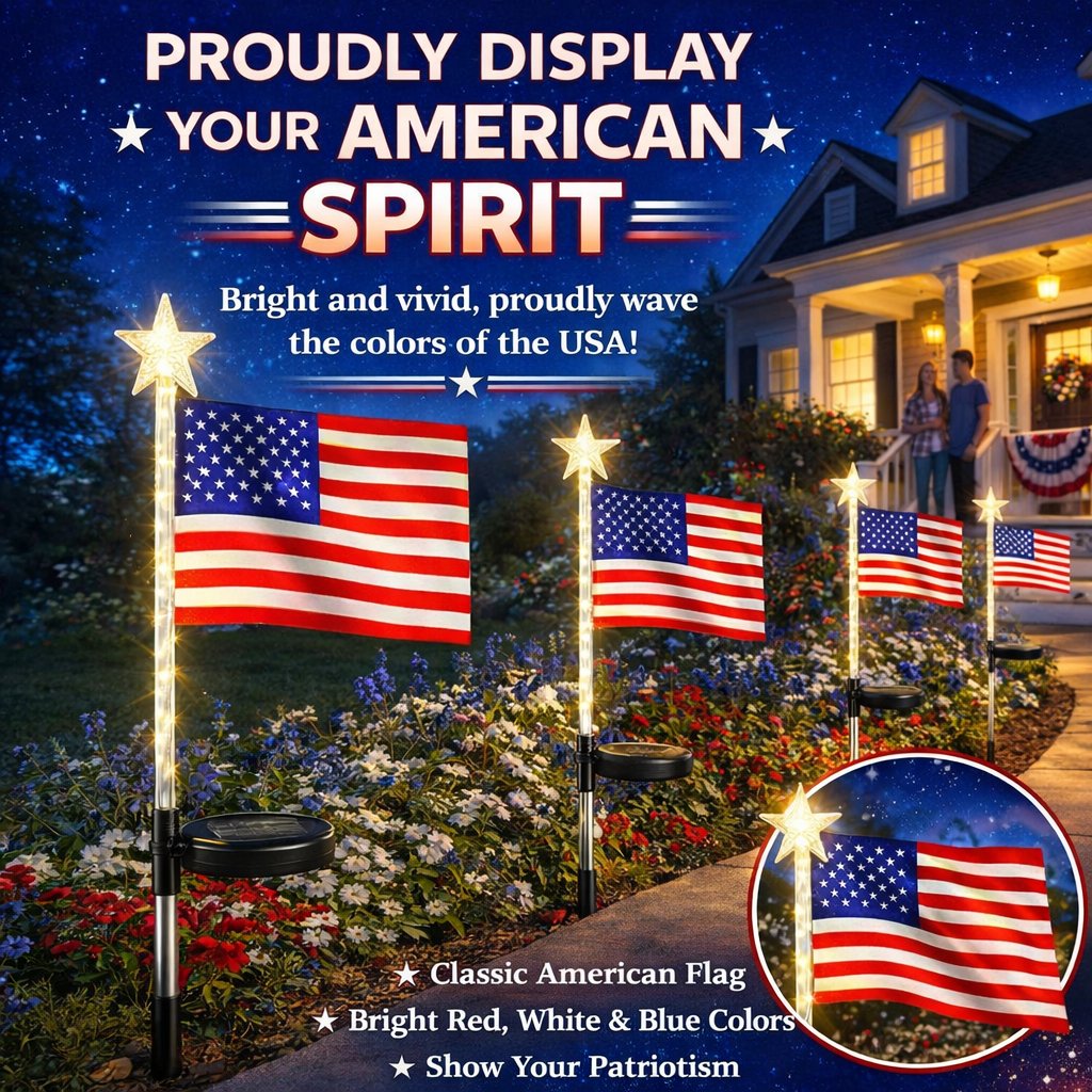 Solar American Flag Lights- 8 flags/set