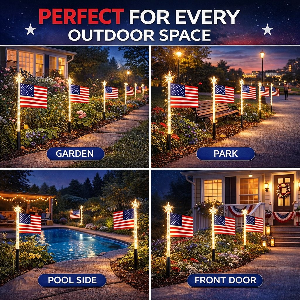 Solar American Flag Lights- 8 flags/set