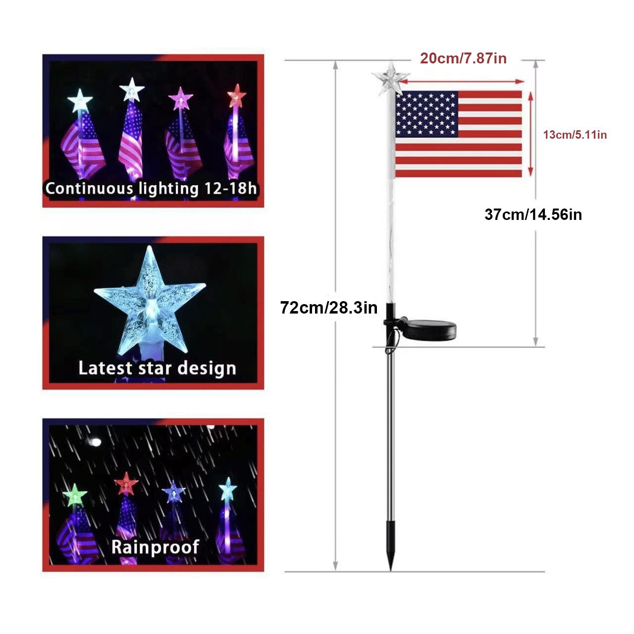 Solar American Flag Lights- 8 flags/set