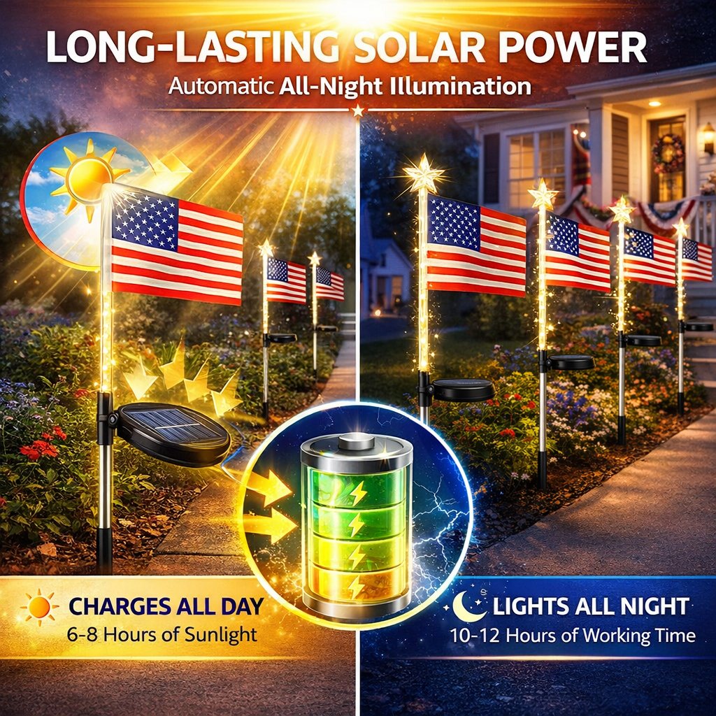 Solar American Flag Lights- 8 flags/set