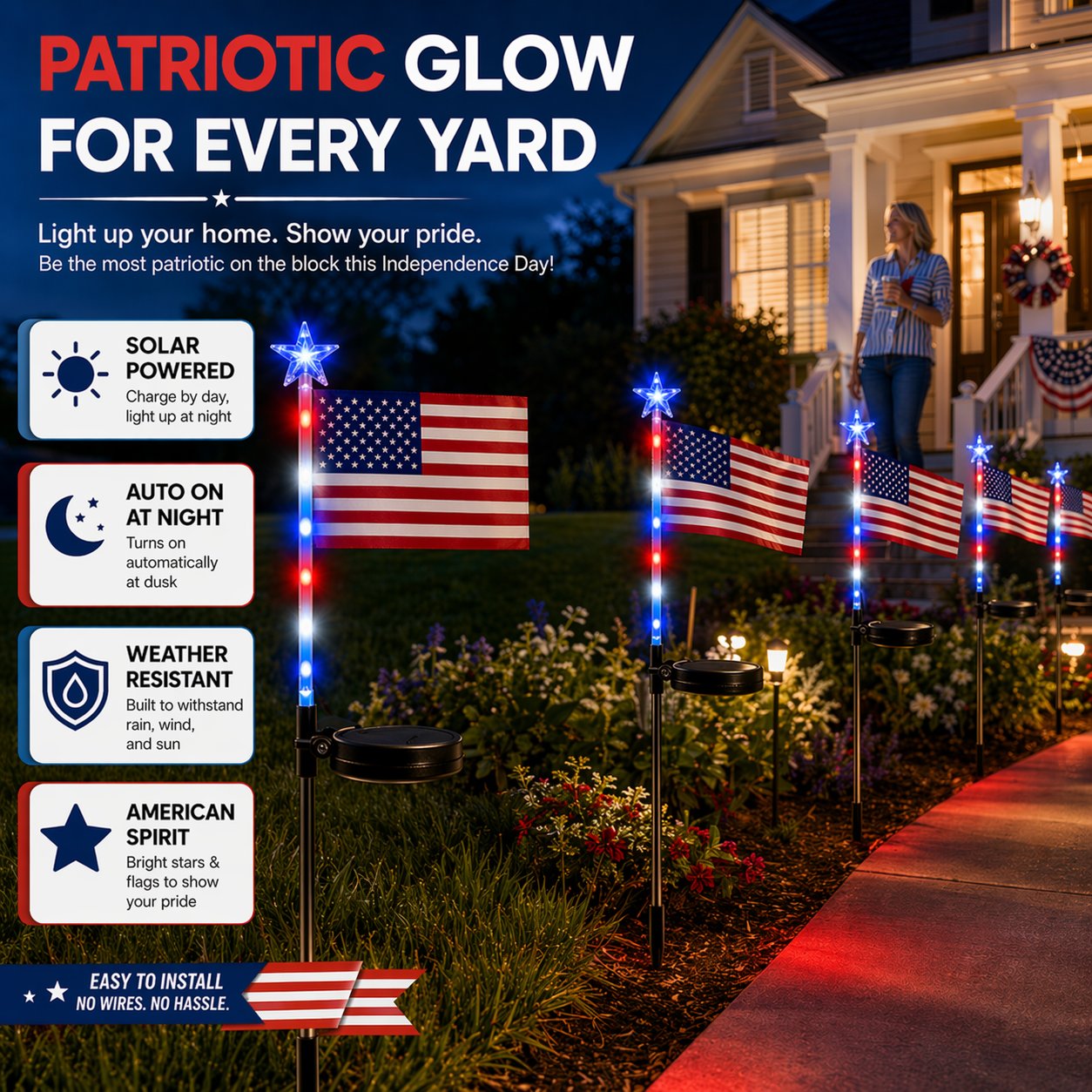 Solar American Flag Lights- 8 flags/set