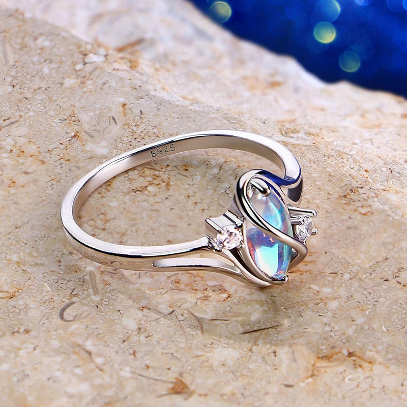 925 Silver Rainbow Moonstone Ring