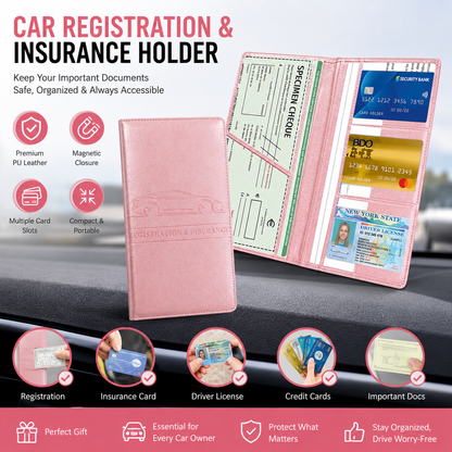 🚗 Car Registration & Insurance Document Holder | Premium PU Leather Organizer - image 1