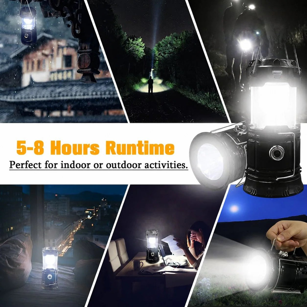 Collapsible Solar Rechargeable LED Camping Lantern & Flashlight - image 3