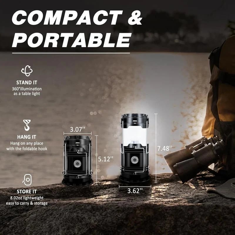 Collapsible Solar Rechargeable LED Camping Lantern & Flashlight - image 2