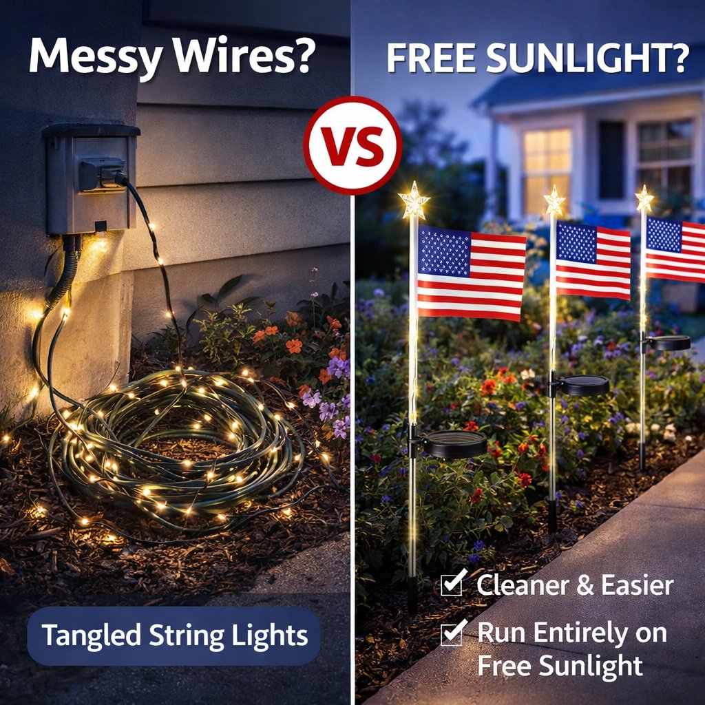 Solar American Flag Lights- 8 flags/set