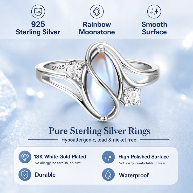 925 Silver Rainbow Moonstone Ring