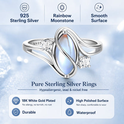 925 Silver Rainbow Moonstone Ring