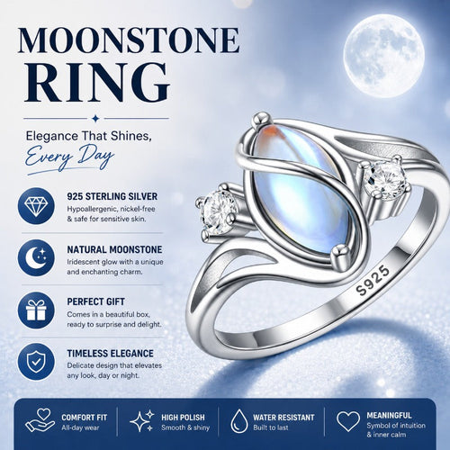 925 Silver Rainbow Moonstone Ring