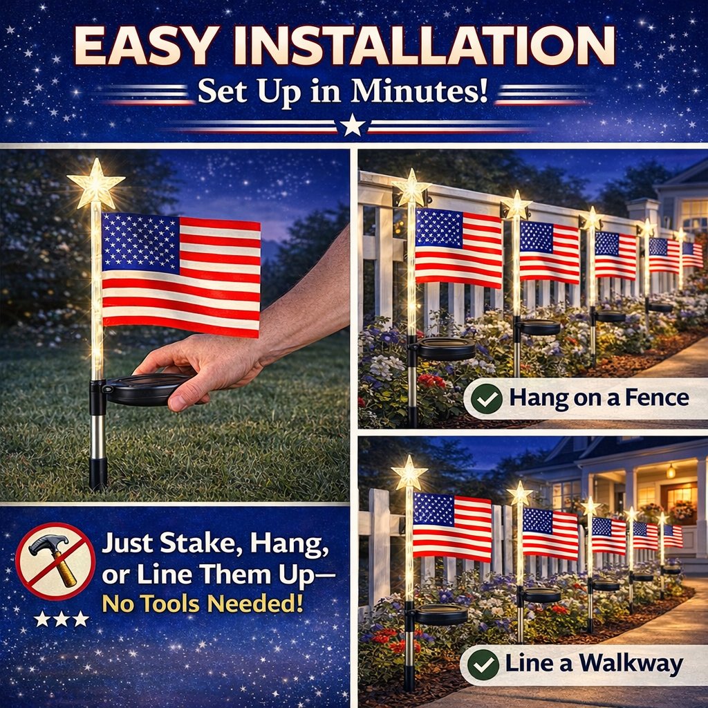 Solar American Flag Lights- 8 flags/set