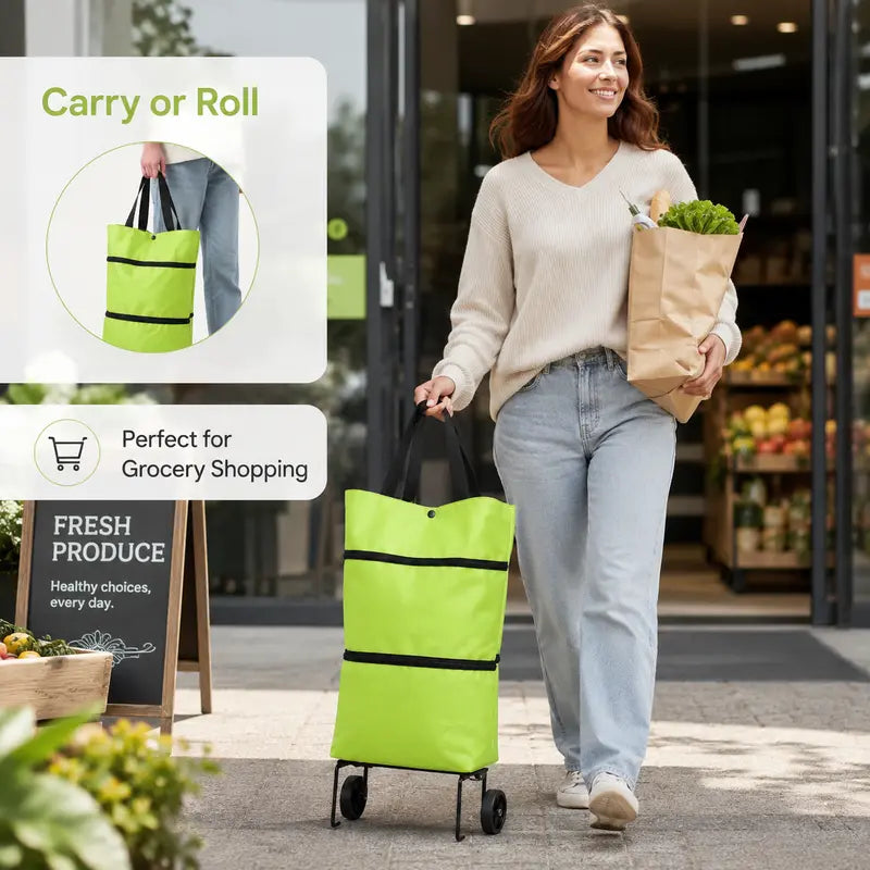 🎁💖【10inch*18inch】Foldable Shopping Trolley Bag with Wheels, Portable Reusable Grocery Tote, Lightweight - image 2