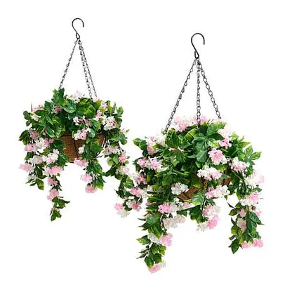 15" Faux Crepe Myrtle Hanging Baskets-Set of 2