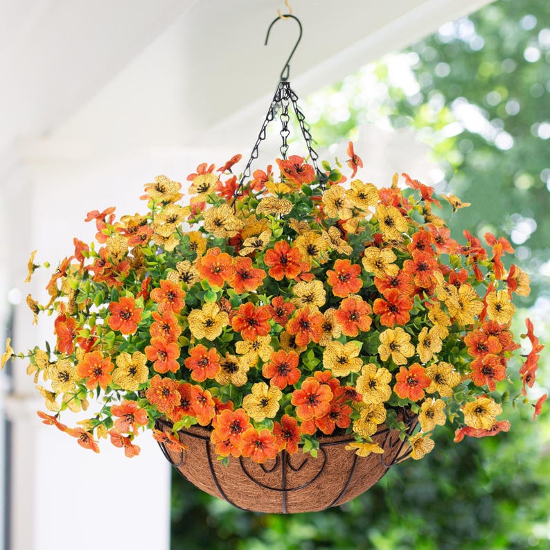 Artificial Daisy Hanging Basket: UV Resistant Faux Fall Flowers