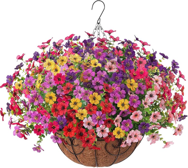 Artificial Daisy Hanging Basket: UV Resistant Faux Fall Flowers